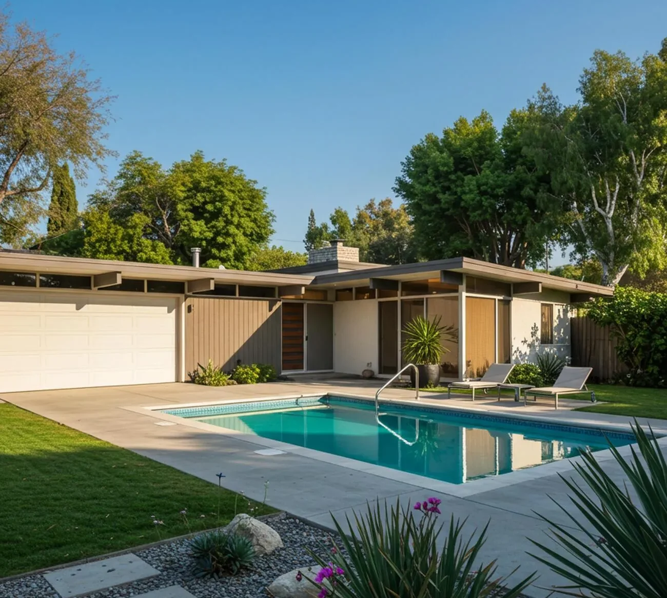 Backyard pool and landscaping serviced by Freedom Pool Service in Concord NC